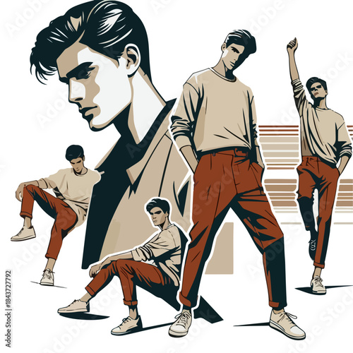 vector illustration simple of male Model posing for photoshoot