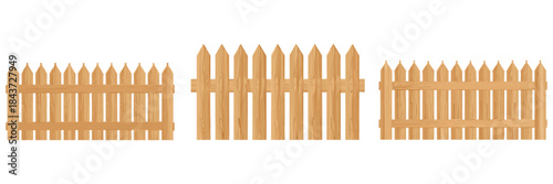 Natural wood fence panel, pointed pickets, vector illustration.