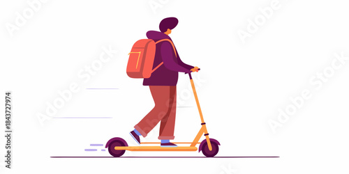 A person riding an electric scooter with a backpack on the move