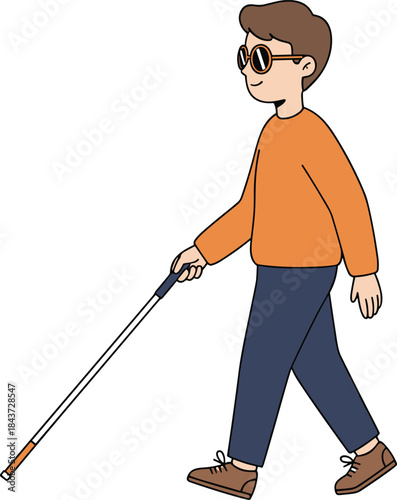 Illustration of a relaxed man sitting at a table using a digital tablet, representing remote work, online learning, or modern digital technology usage.