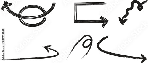 Hand drawn arrows and directional symbols