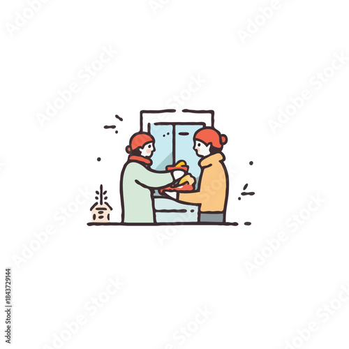 Heartwarming illustration of two figures sharing a meal symbolizing kindness and community