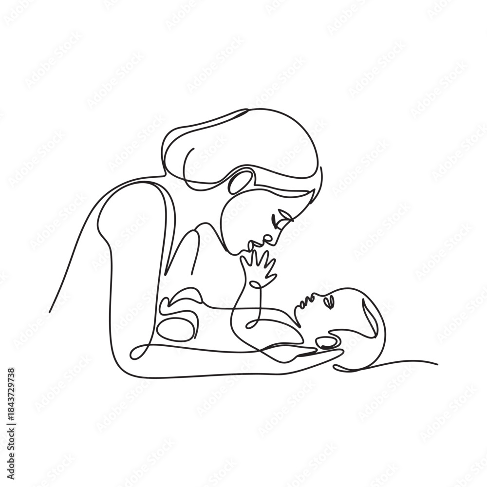 Obraz premium A mother and baby are depicted in a continuous line drawing style