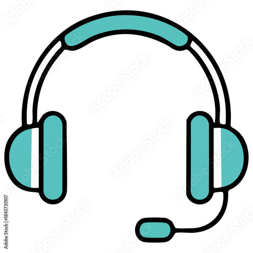 黒と緑のヘッドセットが通話待機するアイコン風イラスト。カチッとした形と、なめらかなつや消し感が希望と信頼を演出し、案内や相談窓口などの場面に使いやすい一枚です。