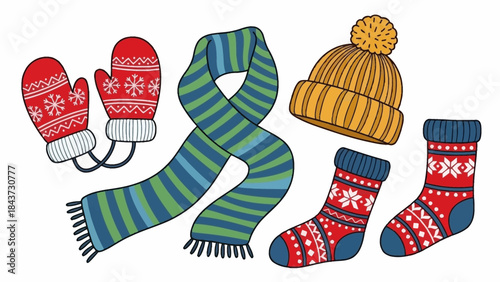 Whimsical Winter Warmth: Playful Illustration of Cozy Apparel and Accessories