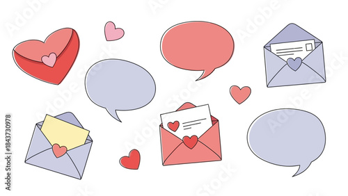 Love letters and speech bubbles icons for romance and communication themes