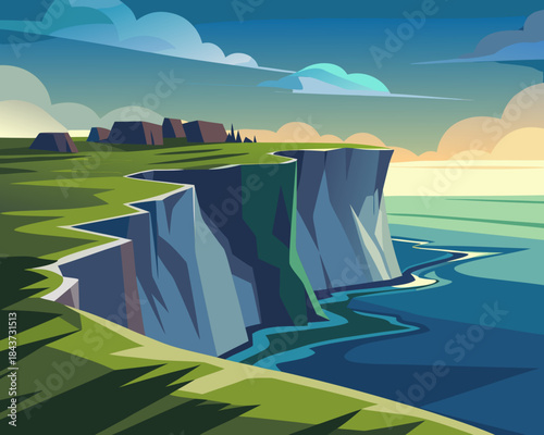 Cliffs over the ocean Vector