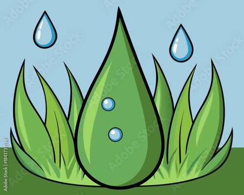 Plant illustration with water drops Vector