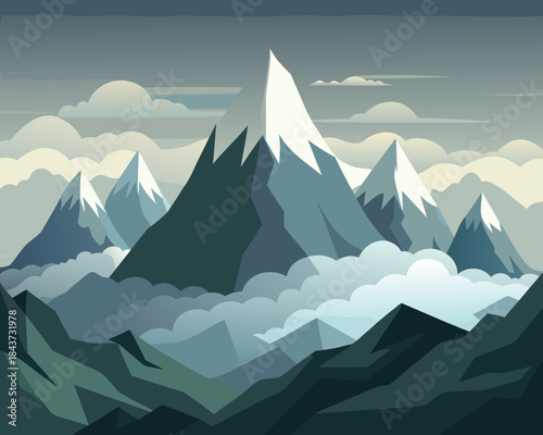 Mountains snow-capped landscape illustration Vector