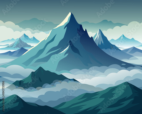 Mountain landscape above the clouds Vector