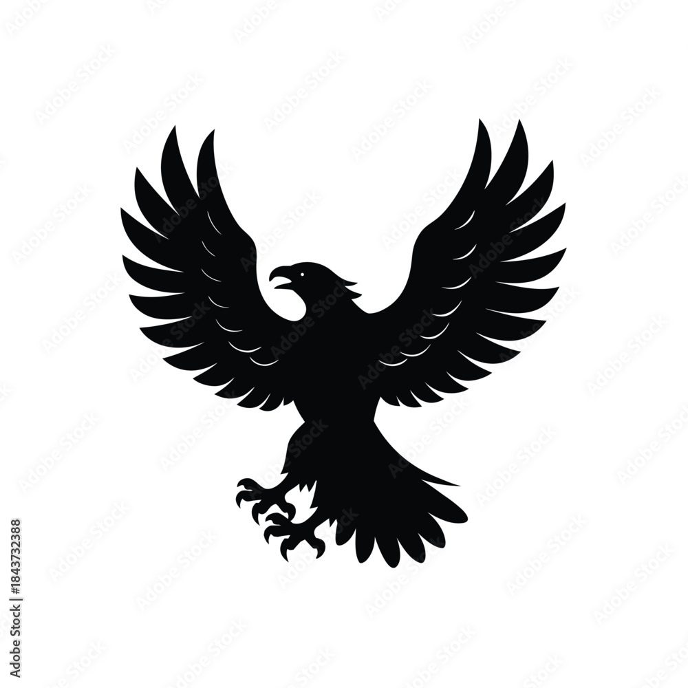 Obraz premium Flying eagle vector silhouette illustration isolated on white background with outstretched wings