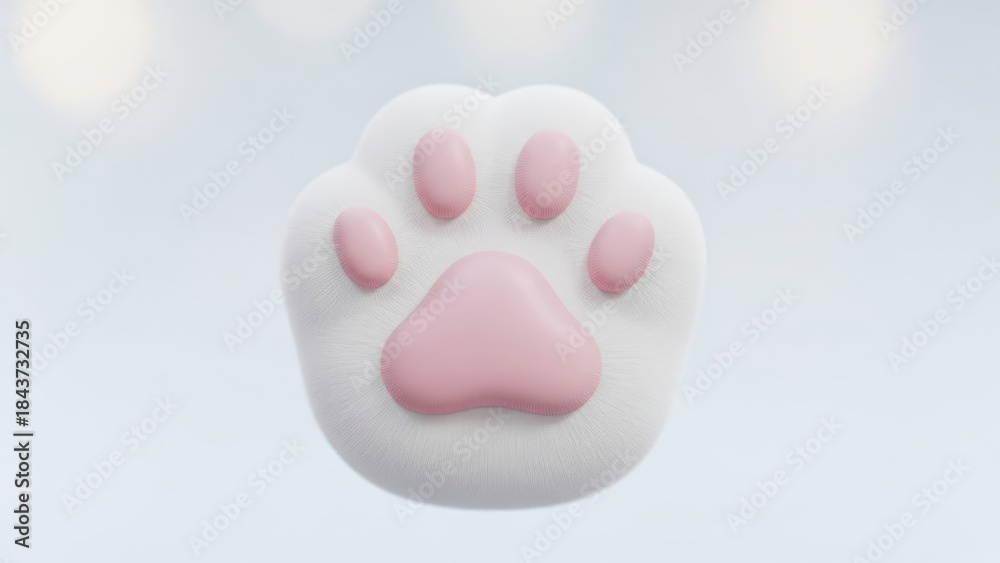 Fototapeta premium Cute 3D Render of a White and Pink Cat Paw on a Light Blue Background.