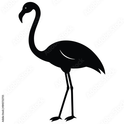 Elegant flamingo silhouette, tropical long-legged bird, graceful aquatic wading avian icon