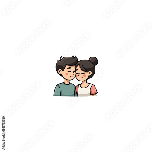 Charming youthful cartoon illustration of a loving couple embracing sharing sweet affection and
