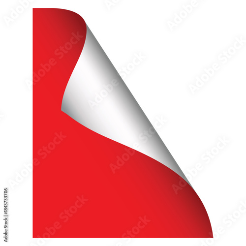 Red paper corner curl effect with silver underside
