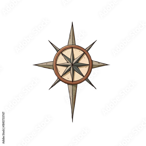 Illustration of a stylized compass rose with multiple points for orientation navigational guidance