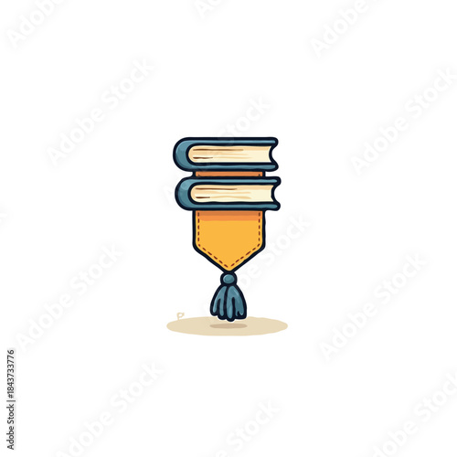 Illustration of stacked books with tassel bookmark evoking knowledge and academic pursuit on