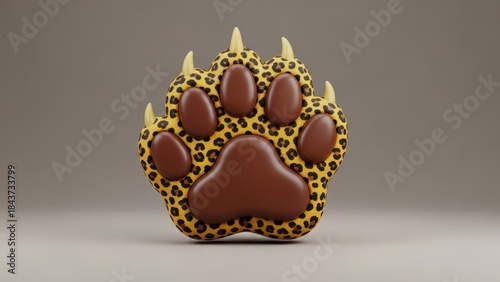 Leopard Paw Print with Claws and Spots on a Neutral Background.