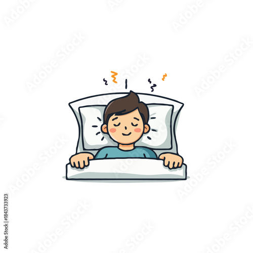 Relaxed slumber depiction of a young person enjoying restful night in cozy bedding dreaming serenely