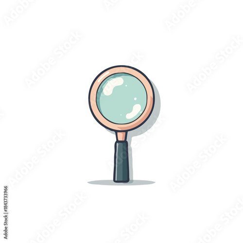 Simple cartoon magnifying glass object revealing secrets and hidden details with its lens for