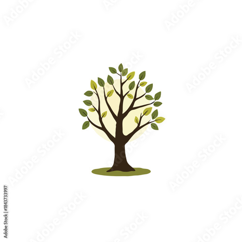 Stylized arboreal illustration showcasing nature's simplicity and beauty with lush leaves in a