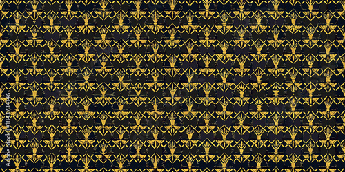 Intricate golden pattern on a dark background creates a seamless repeating design