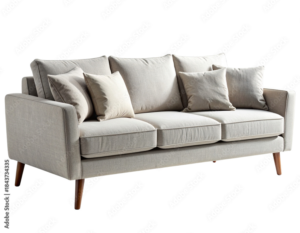 Fototapeta premium Modern Fabric Apartment Sofa, Front View, Minimalist Design, Isolated on Transparent Background.