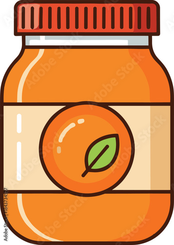 Organic honey jar vector illustration with leaf label, natural food packaging icon, healthy sweet product design