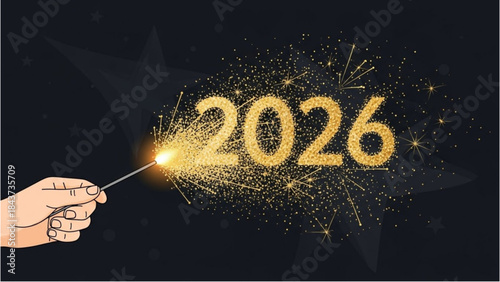 A vibrant graphic design for a Happy New Year celebration welcoming 2026.