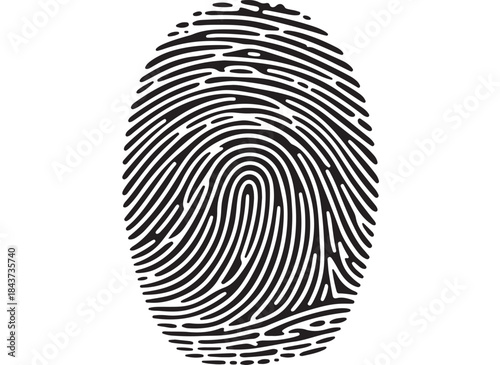 Black Fingerprint Vector Graphic Isolated on White Background Symbolizing Identity and Security