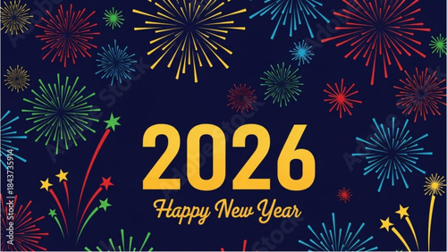 Happy New Year 2026 greeting card illustration for the New Year celebration.