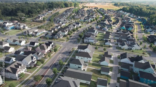 Overhead view of new housing construction in progress in Riverwalk community in South Carolina