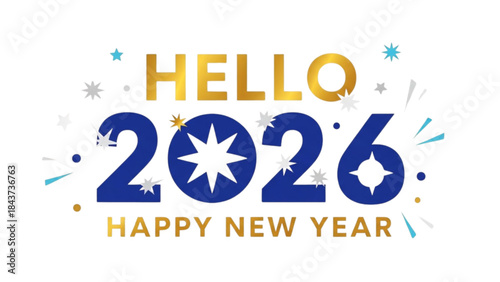 Modern graphic design for Happy New Year 2026. A festive New Year greeting.