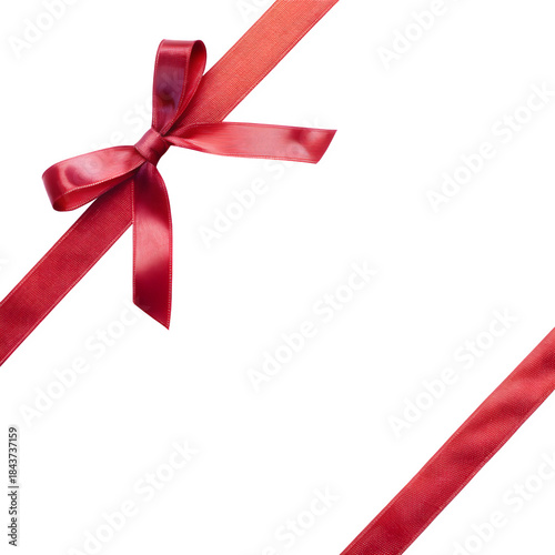 metallic red gift bow knot isolated on pure white background, minimal glossy decoration, smooth shiny folds
