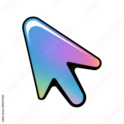 A vibrant colorful computer cursor arrow isolated on a dark black background