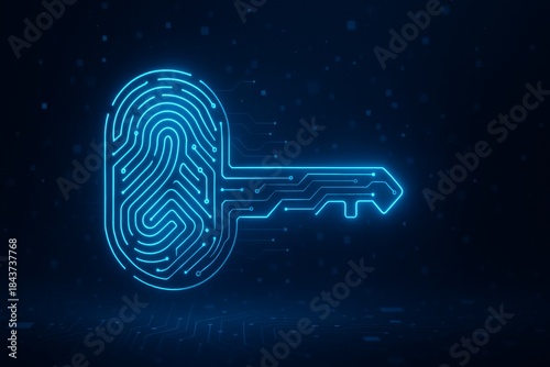 Biometric Security Key Concept with Digital Fingerprint and Futuristic Technology Background.
