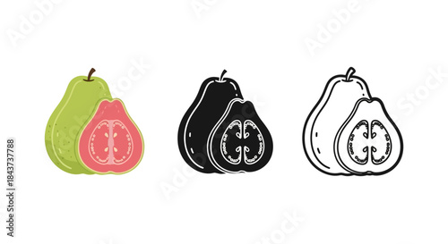 Minimalist illustration of three sets of passion guava silhouettes, Symbolizing tropical simplicity, flat vector design illustration.
