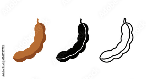 Minimalist illustration of three sets of tamarind silhouettes, Symbolizing tangy simplicity, flat vector design illustration.