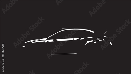 Stylized Silhouette of a Sports Car with Racing Stripes on a Black Background automobile vehicle