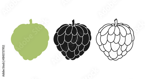 Minimalist illustration set of cherimoya silhouettes, Symbolizing soft minimal natural shape, flat vector design illustration.