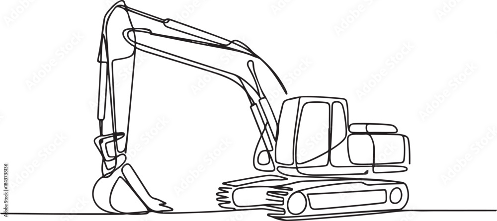 Obraz premium Excavator Continuous Line Drawing.one line vector illustration with out background