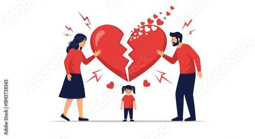Family faces heartbreak as parents pull apart leaving a child in the middle and a scene of emotional tension and hopeful resilience.