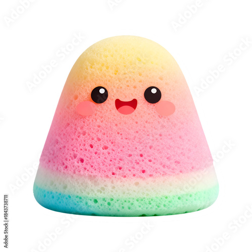 A colorful kawaii sponge with a smiling face and playful design