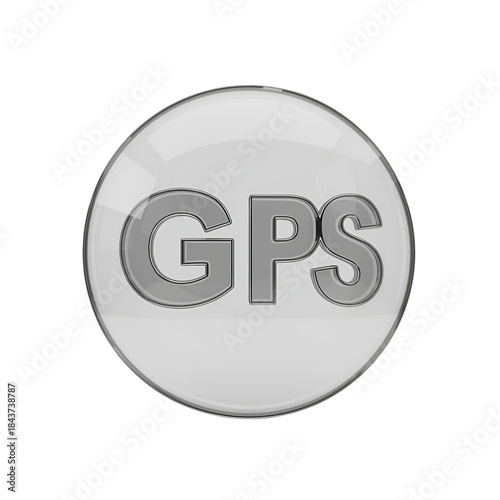 A glossy white button displaying the letters gps in gray