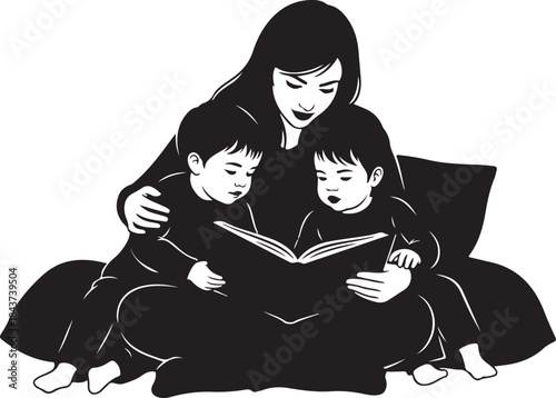 Mother Reading a Book to Children – Bedtime Story Silhouette
Loving Mother and Kids Reading Together at Home
Family Reading Time with Mother and Children Illustration