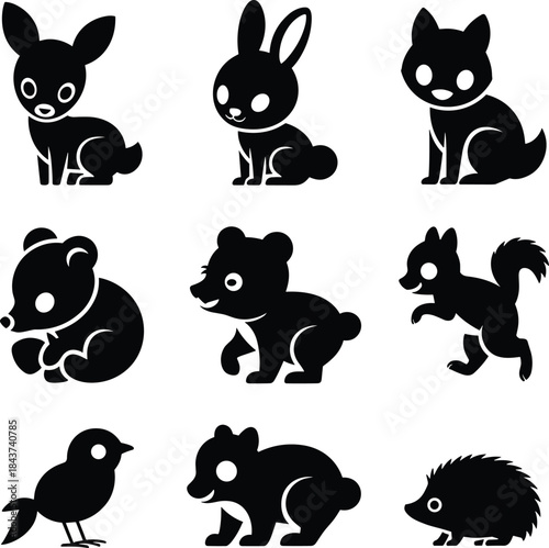 Cute and adorable collection of baby forest animals vector icons