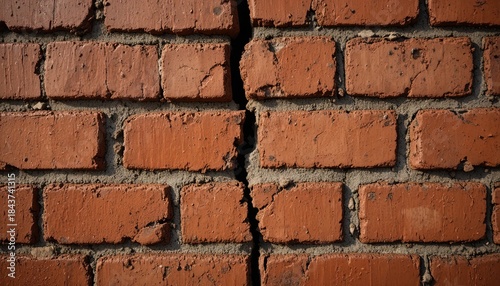 Urgent structural repair needed showing crack in red brick wall, foundation problems, building inspection, home repair, real estate problem, and renovation
