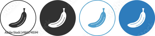 Banana solid icon set in circular styles, filled fruit symbols for mobile app UI and graphic design