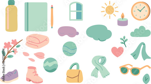 Spring set of items for self-care and daily rituals