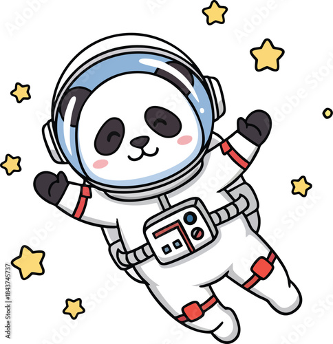 Cute panda astronaut floating in space among stars